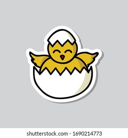chick with medical mask doodle icon, vector illustration