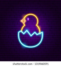 Chick Neon Sign. Vector Illustration of Animal Promotion.
