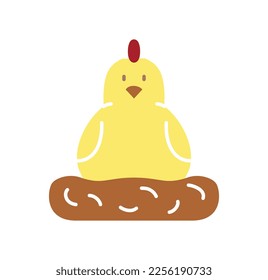 Chick on nest color icon. Little yellow bird, farming. Biology and fauna. Toy or mascot for children. Nature and wild life. Poster or banner for website. Cartoon flat vector illustration