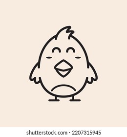 Chick Outline Icon With Funny Beak And Reflexes.