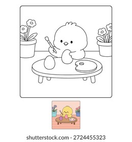 Chick Pintura Huevos de Pascua para colorear para los niños. Páginas para colorear de Pollito con Huevo de Pascua para niños. Trazo y color de Pascua Chick. Linda página para colorear de pollo para la actividad de Pascua imprimible.