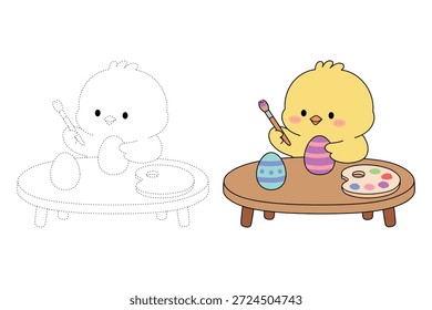 Chick Pintura Huevos de Pascua para colorear para los niños. Páginas para colorear de Pollito con Huevo de Pascua para niños. Trazo y color de Pascua Chick. Linda página para colorear de pollo para la actividad de Pascua imprimible. 