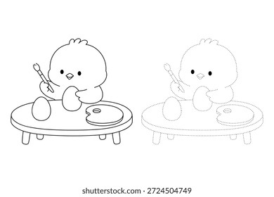 Chick Pintura Huevos de Pascua para colorear para los niños. Páginas para colorear de Pollito con Huevo de Pascua para niños. Trazo y color de Pascua Chick. Linda página para colorear de pollo para la actividad de Pascua imprimible. 