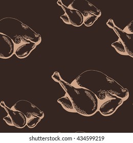 Chick. The pattern of fried chicken on a dark background. Vector illustration