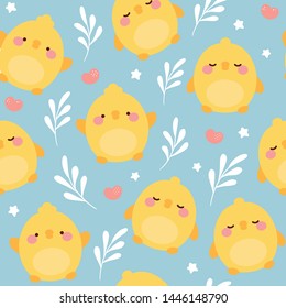 chick pattern seamless background, easter pattern with cloud heart and star with blue sky