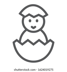 Chick peeking out off egg line icon, easter and holiday, chick in egg sign, vector graphics, a linear pattern on a white background, eps 10