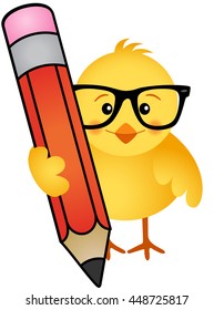 Chick with pencil
