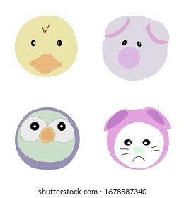 Chick pig bird rabbit vector icon cute cartoon animal happy face