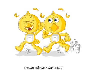 the chick play chase cartoon. cartoon mascot vector