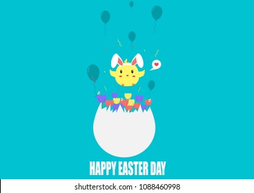chick put rabbit ears  headband .Happy Easter day card