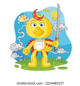 The Chick Samurai Cartoon. Cartoon Mascot Vector