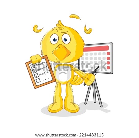 the chick schedule list vector. cartoon character