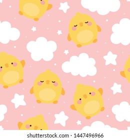 chick seamless pattern background, chicken easter pattern with cloud heart and star