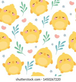 chick seamless pattern background, chicken easter pattern with cloud heart and star