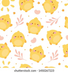 chick seamless pattern background, chicken easter pattern with cloud heart and star