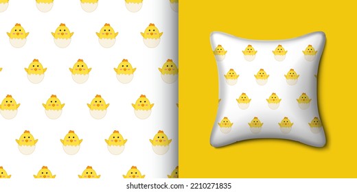 Chick seamless pattern with pillow. Vector illustration
