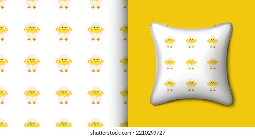 Chick seamless pattern with pillow. Vector illustration
