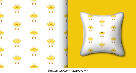 Chick seamless pattern with pillow. Vector illustration