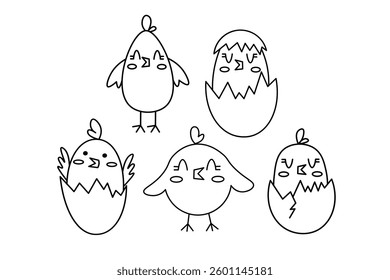 A chick with a simple hand-drawn outline. A cute and cheerful spring design for Easter.