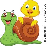 Chick and snail cartoon vector art and illustration