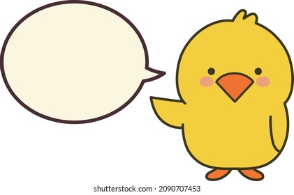 Chick talking to someone with a speech bubble. Vector illustration isolated on a white background.