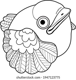 Chick. Vector graphics. Black contour. Stylized image of a little bird