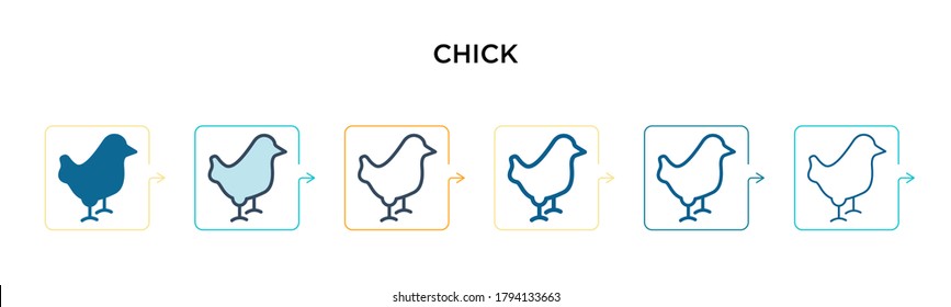 Chick vector icon in 6 different modern styles. Black, two colored chick icons designed in filled, outline, line and stroke style. Vector illustration can be used for web, mobile, ui