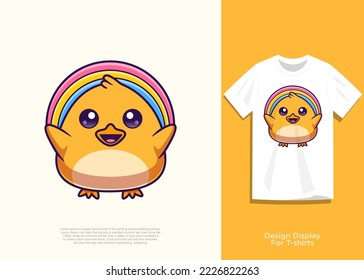 chick vector illustration, flat cartoon style design, with added look on t-shirt.