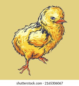 chick vector illustration line with color