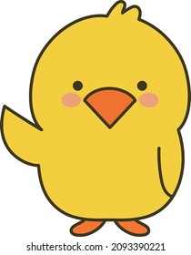 Chick saludando una mano. Ilustración vectorial aislada en un fondo blanco.