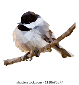 Chickadee geometrical bird. Low poly