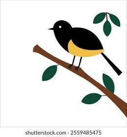 Chickadee sits on branch. Flat vector illustration in colorful style