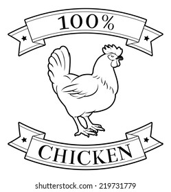 Chicken 100 percent label with chicken or rooster and reading 100 percent chicken