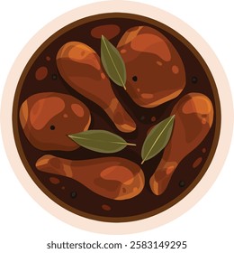 Chicken Adobo. Filipino style braised chicken. Filipino food illustration vector.