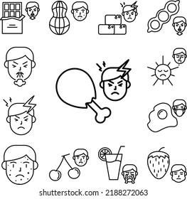 chicken, allergic icon in a collection with other items