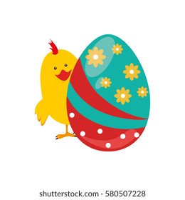 chicken animal with colorful easter egg