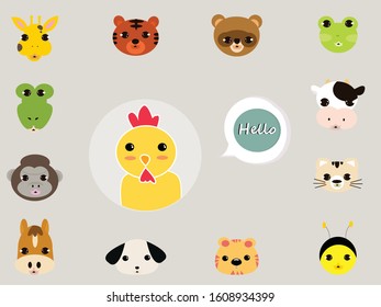 Chicken animal say hello concept. Creative idea design. Flat vector illustration for template, brochure, web page, textile, nursery decoration, wrapping paper.