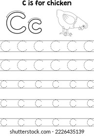 Chicken Animal Tracing Letter ABC Coloring Page C