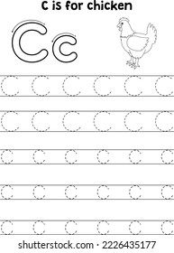 Chicken Animal Tracing Letter ABC Coloring Page C