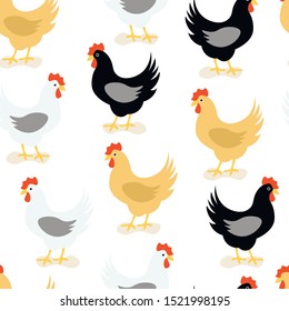 Chicken animals vector seamless pattern. Concept for print, textile, cards, wallpapers