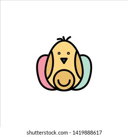 Chicken, Baby, Rabbit, Easter Business Logo Template. Flat Color