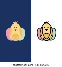 Chicken, Baby, Rabbit, Easter  Icons. Flat and Line Filled Icon Set Vector Blue Background. Vector Icon Template background