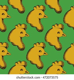 Chicken background. Colored hand drawn vector stock illustration. Seamless background pattern.