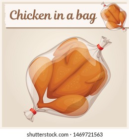 Chicken in a bag icon. Cartoon vector illustration