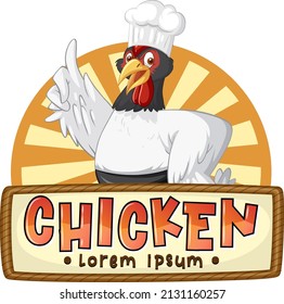 Chicken banner template with chicken chef cartoon character  illustration