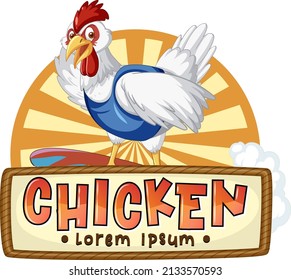 Chicken banner template with a funny farm chicken  illustration