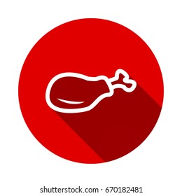 Chicken. Barbecue Grill icon isolated on red background with long shadow. flat icon