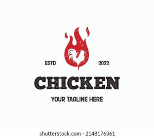 Chicken Barbeque Logo Template. Rooster with Fire Logo. Chicken logo design Template. 