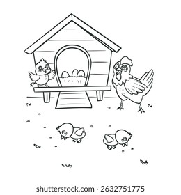frango em uma ilustração do vetor do celeiro. Desenho. Simples