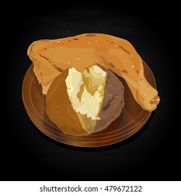 Chicken BBQ illustration. Vector isolated.